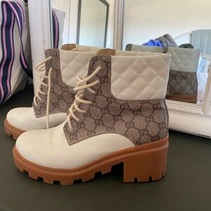 Gucci Women's Lace-Up Boots in White and Brown
